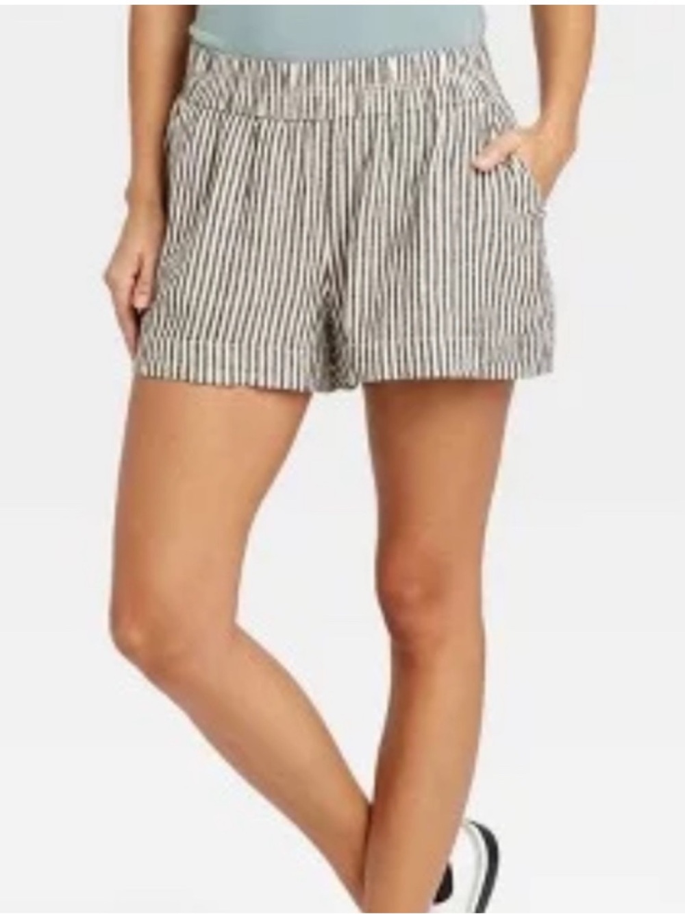 a new day Black & White Striped High Waist Linen Shorts